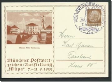 Schne Ganzsache zum Mnchner Postwertzeichen-Ausstellung 1935   (1040)
