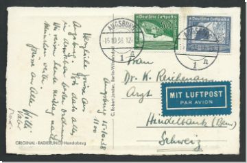 Postkarte von Augsburg mit Luftpost  in die Schweiz mit DR669/670    (1081)